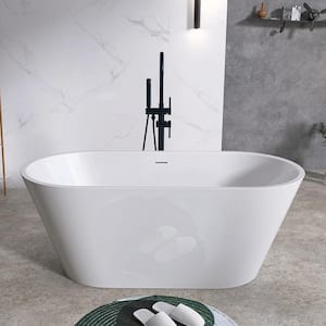59 in. x 29.5 in. Free Standing Soaking Tub Flatbottom Acrylic Freestanding Bathtub with Anti-Clogging Drain in White