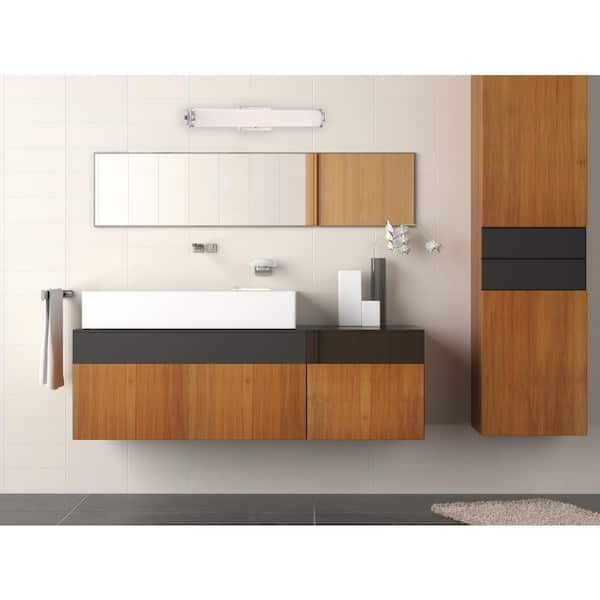 Designers Fountain 30 in. Integrated LED Satin Platinum Transitional Vanity Light with Satin White Glass Shade