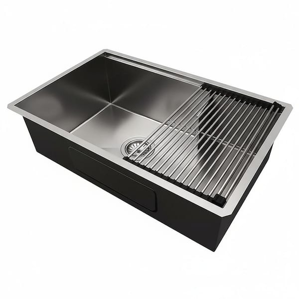 33 in. Undermount Single Bowl Gray Stainless Steel Kitchen Sink with Accessories