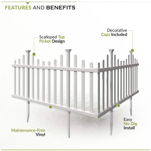 Zippity Outdoor Products Madison No-Dig Vinyl Garden Picket Fence Panel Kit (2-Pack) 2.5 ft x 4.7 ft
