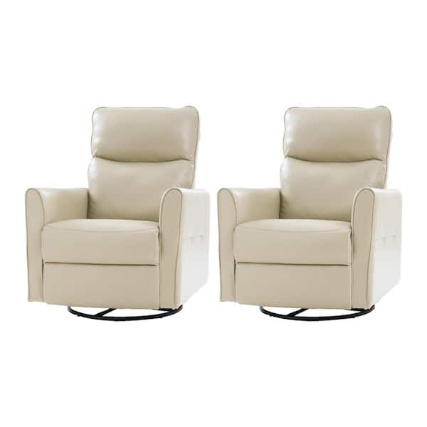 JAYDEN CREATION Louis Beige Modern Faux Leather Swivel Power Recliner with Charging Ports Set of 2