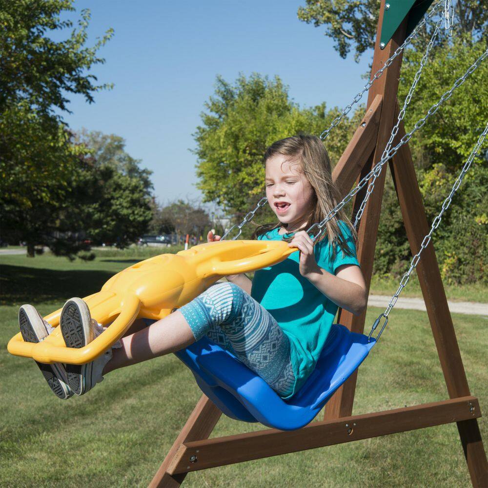 Knightsbridge Wooden Swing Set with Slide and Climbing Wall