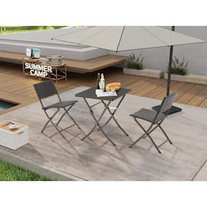 Brown 3-Piece Wicker Outdoor Bistro Set, Patio Furniture Sets with Folding Table and Two Chairs