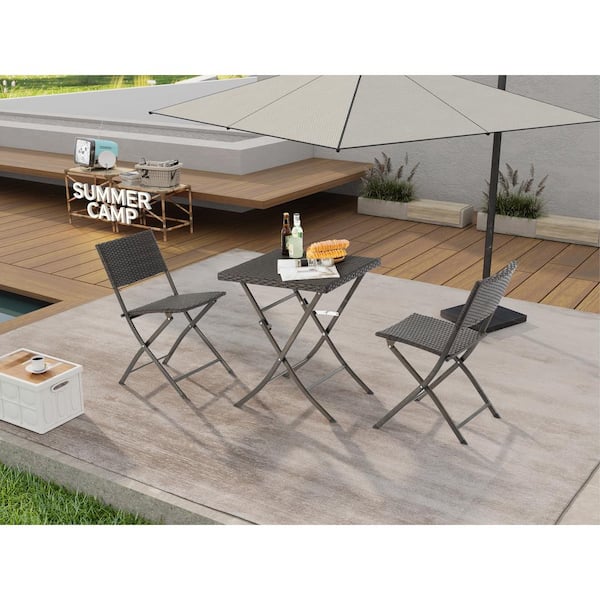 Sudzendf Brown 3-Piece Wicker Outdoor Bistro Set, Patio Furniture Sets with Folding Table and Two Chairs