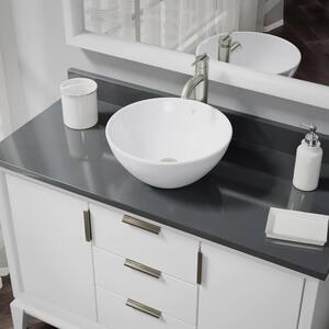 Porcelain Vessel Sink in White with 7001 Faucet and Pop-Up Drain in Brushed Nickel