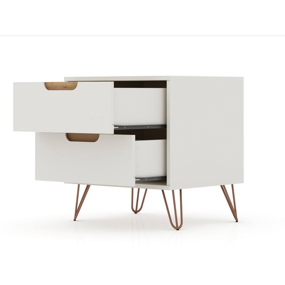 Set of 2 Off White Hairpin Leg 2-Drawer Nightstands