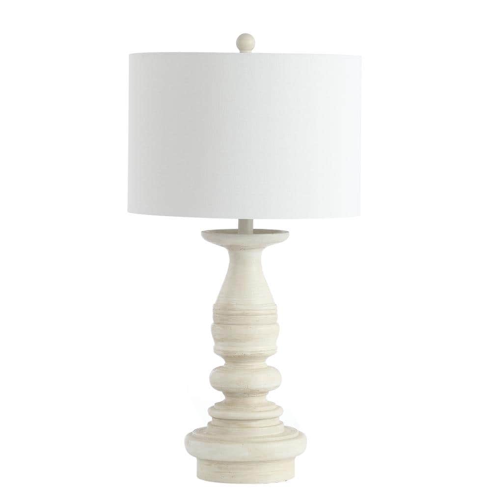 Jareth White Wash Traditional Table Lamp Set with Cotton Shade