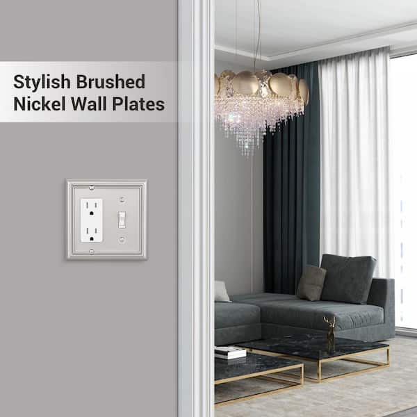 Combo Metallic 2-Gang Brushed Nickel 1-Toggle/ 1-Decorator/ 1-Rocker Metal Wall Plates (2-Pack)