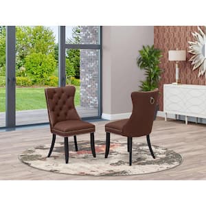 Sand Blasted Black, Parson Dining Chairs - Burgundy Faux Leather Padded Chairs, Set of 2