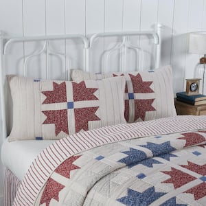 Celebration Red Cream Blue Quilted Cotton King Sham
