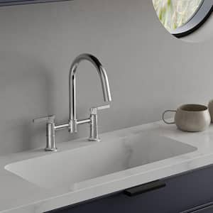 Modern Double-Handle 2-Holes Deck Mount Bridge Kitchen Faucet With 360 Swivel Spout Sink Faucet in Polished Chrome