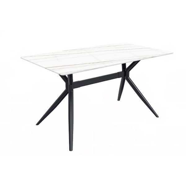 Leisuremod Elega in White/Gold Sintered Stone 71 in. Rectangular Top and Durable Stainless Steel 4 Legs Base Dining Table Seats 10