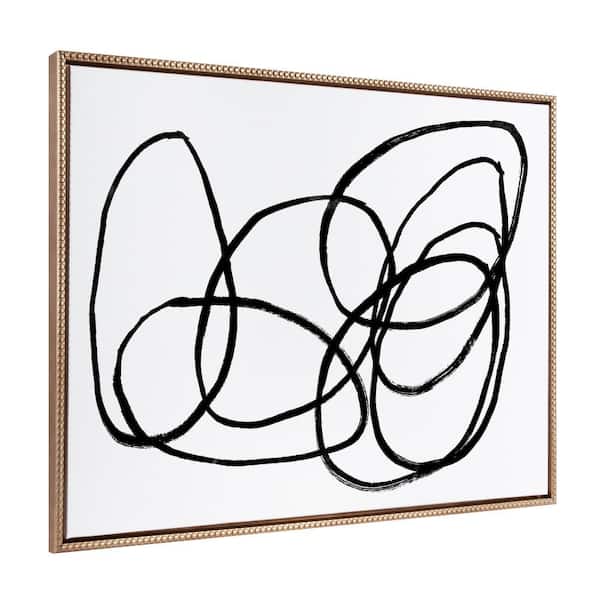 Kate and Laurel Modern Abstract Black-and-White Framed Canvas Wall Art 1-Piece Gold Framed Canvas Art Print, 31.5 in. x 41.5 in.