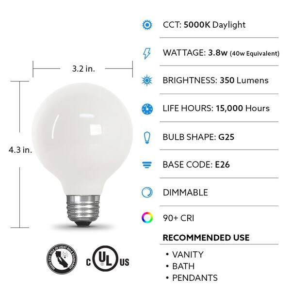 Feit Electric EFC/300/LED/COLD Electric Dimmable Led Bulb Medium Base Warm 300 Lumens 40 W 25000 Hr White 120 Vac E26 