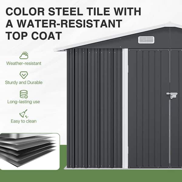 SUNMTHINK 10 ft. W x 12 ft. D Black Metal Storage Shed with