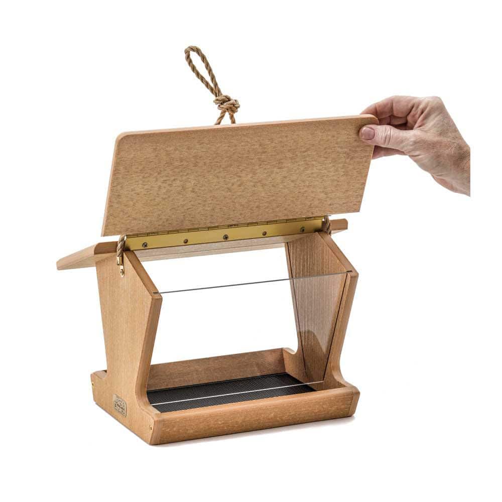 Brazilian Walnut Hanging Plastic Hopper Bird Feeder