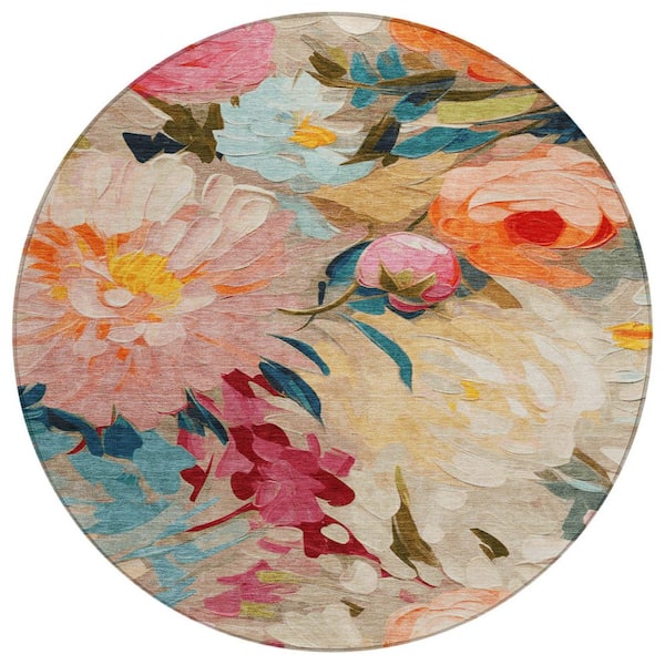 Chantille Machine Washable Indoor/Outdoor Abstract ACN2264 Putty 8 ft. x 8 ft. Area Rug