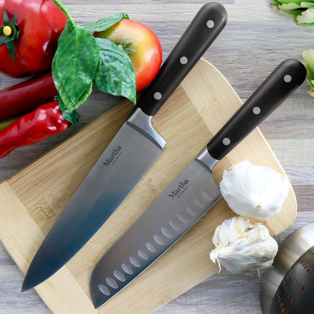 14-Piece Black Stainless Steel Cutlery Set with Acacia Wood Block