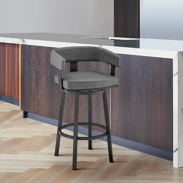 Armen Living Lorin 26 in. Gray/Black Open Back Metal Counter Stool with Faux Leather Seat