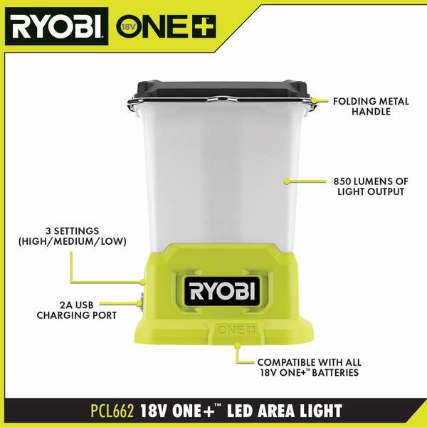 thumbnail image 2 of Ryobi 18V Cordless Workshop Lantern – 400 Lumen LED, Tool Only, Green 2 of 4