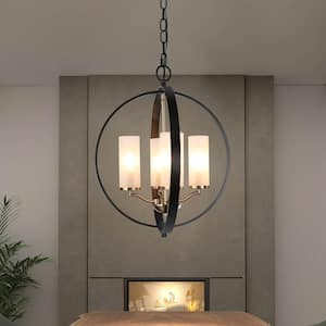 Modern Globe Chandelier Light 4-Light Matte Black & Electroplate Brass Modern Circle Chandelier with Candlestick Design