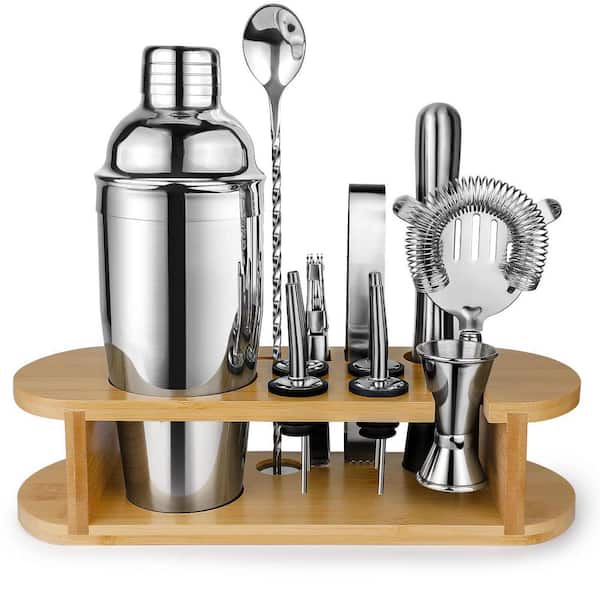 Stainless Steel Cocktail Shaker Set with Stand, 12-Piece Bartender Kit with Strainer, Jigger and Bar Tools