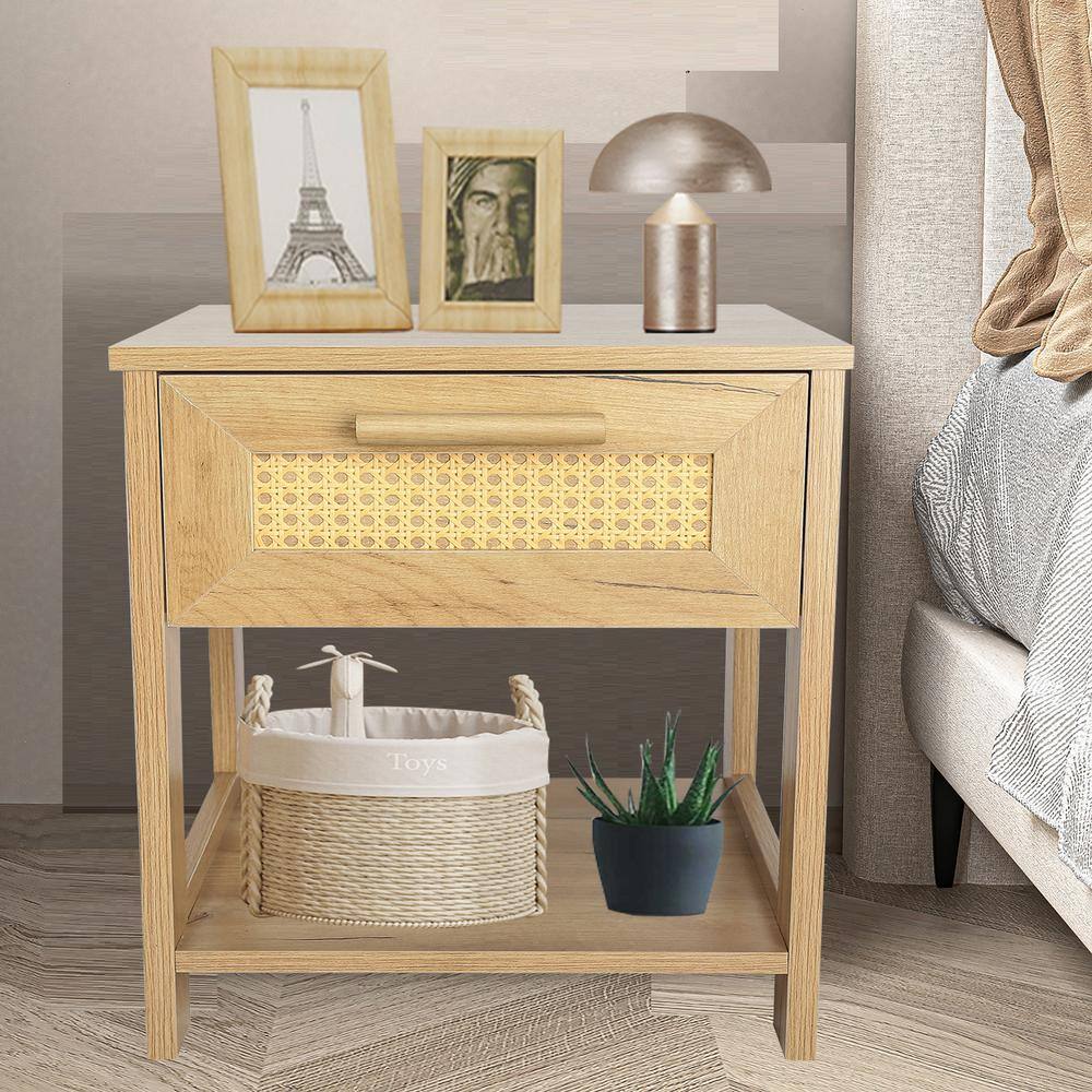 CIPACHO Natural 1-Drawer Nightstand 15.72 in. Width Modern Nightstand ...