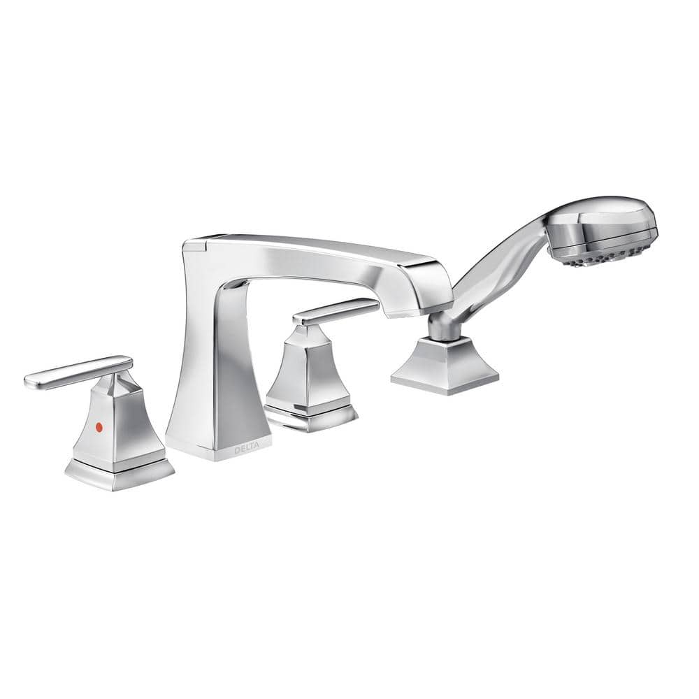 Delta Ashlyn 2Handle Deck Mount Roman Tub Faucet Trim Kit in Chrome with Hand Shower (Valve Not