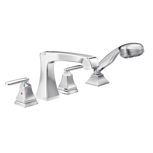 Delta Ashlyn 2-Handle Deck Mount Roman Tub Faucet Trim Kit in Chrome with Hand Shower (Valve Not Included)