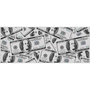 Money Dollar Stacked Novelty Printed Green 3 ft. x 7 ft. 3 in. Runner Area Rug