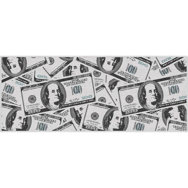 Money Dollar Stacked Novelty Printed Green 3 ft. 3 in. x 7 ft. 10 in. Runner Area Rug
