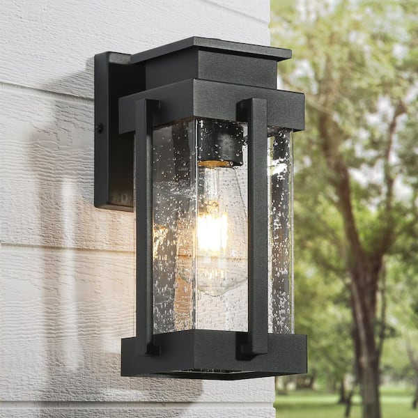 Modern Black Outdoor Wall Light, 1-Light Minimalist Seeded Outdoor Wall Lantern Sconce Suitable for Front Entrance