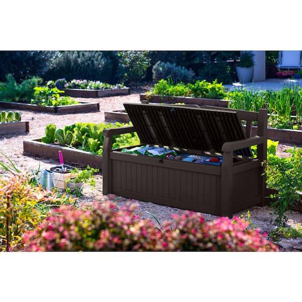 Home The 2-Person 250294 Keter Storage Solana Depot - Bench Brown Outdoor Resin