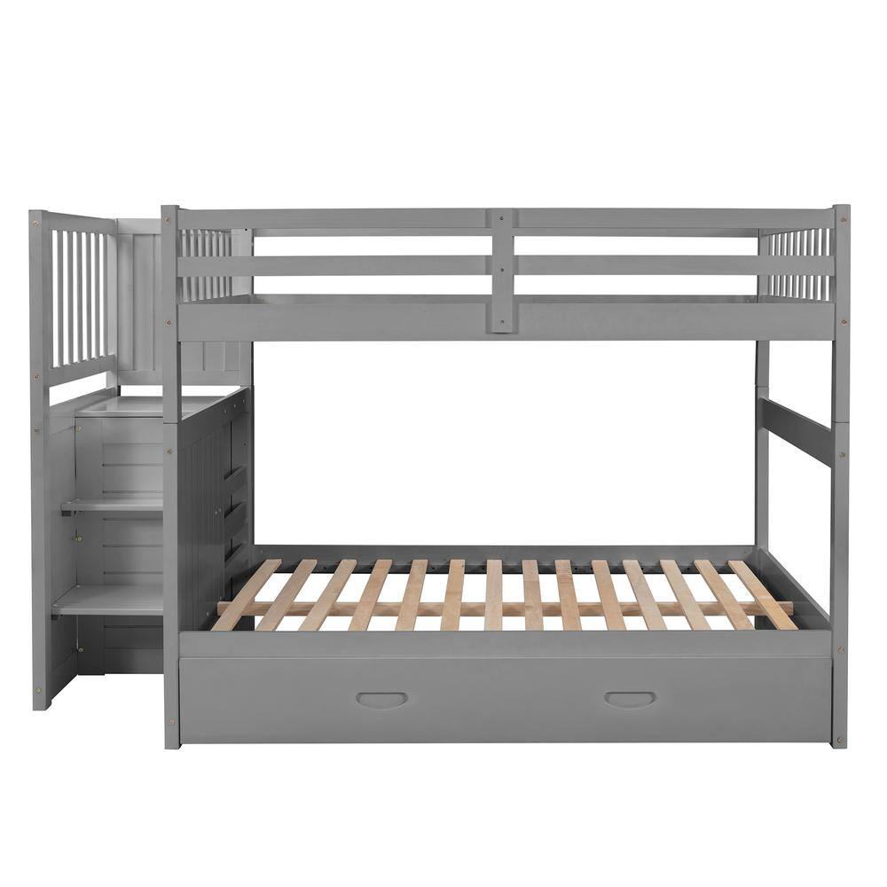 wetiny Gray Full Bunk Bed with Twin Size Trundle 868LT000026AAE - The Home  Depot