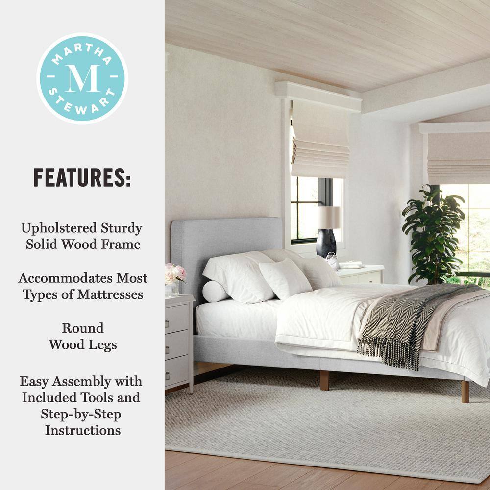 Britta Gray Upholstered Full Platform Bed with Walnut Legs