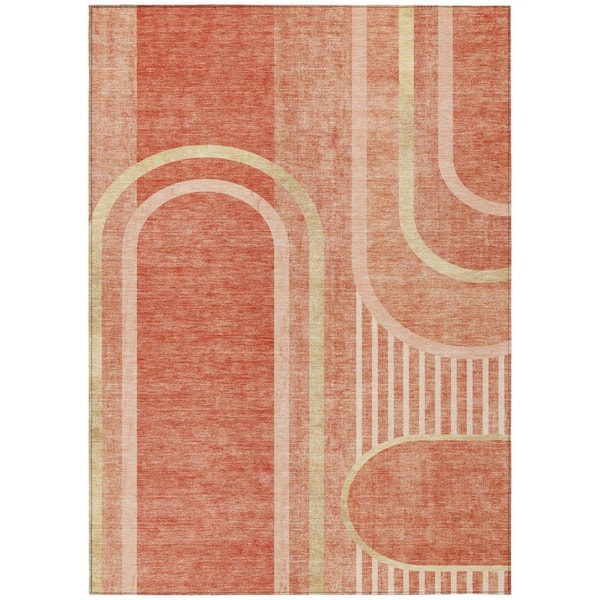 Salmon 8 ft. x 10 ft. Woven Abstract Polyester Rectangle Indoor / Outdoor Area Rug