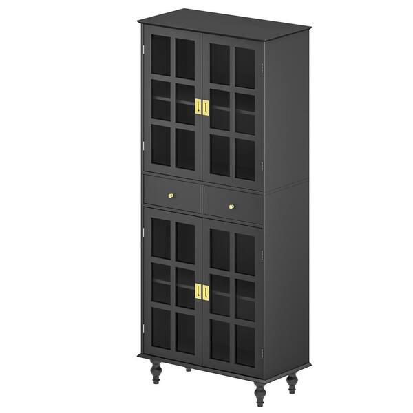 FUFU&GAGA 72.4 in. H x 31.5 in W Black Paint Wood 4Glass Doors