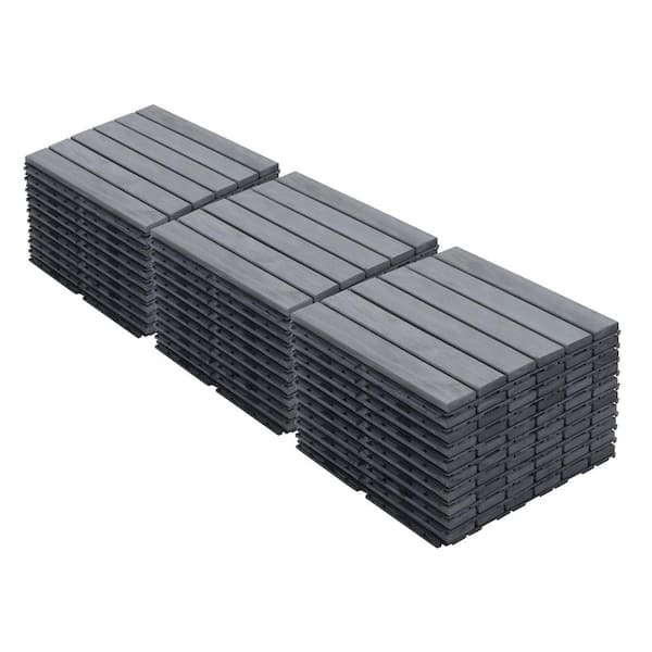 FIROMO 12 in. x 12 in. Wooden Gray Square Striped Interlocking Floor Patio Deck Tiles (30PCS)