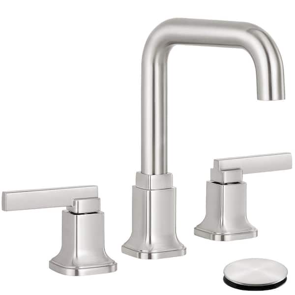 AKLFGN 8 in. Widespread Double-Handle Bathroom Faucet with Pop-Up Drain in Brushed Nickel
