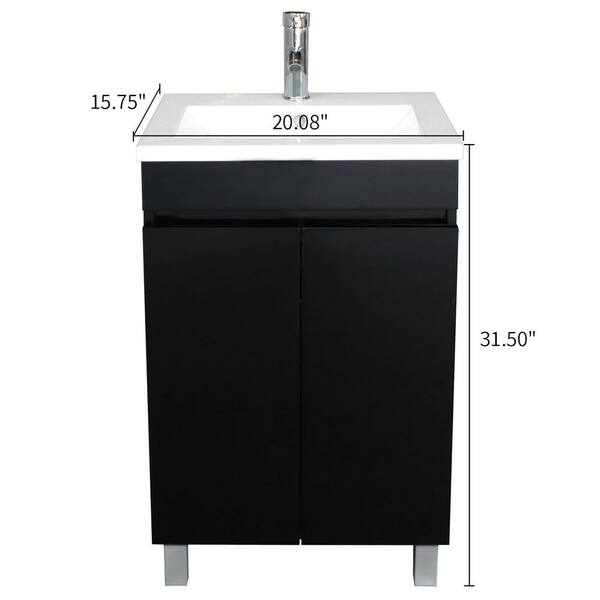20 in. W x 31.5 in. H x 15.7 in. D Single Sink Bathroom Vanity in Black with White Top and Faucet