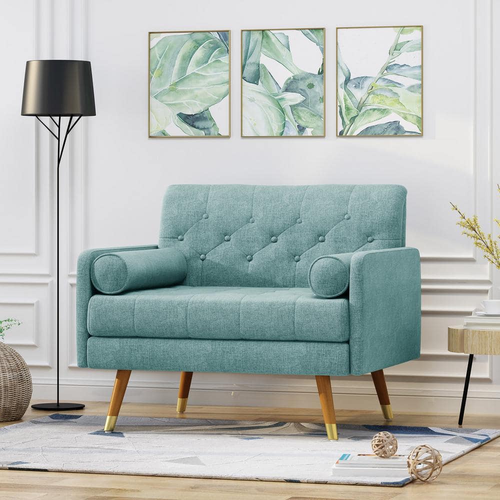 38.25" Blue Handcrafted Mid-Century Upholstered Club Chair