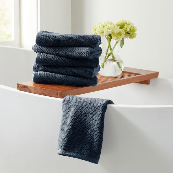FRESHFOLDS Stone Blue 6-Pack Cotton Quick-Dry Hand Towel Set