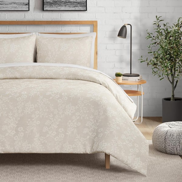 Ava Floral Jacquard 3-Piece Beige Polyester Full/Queen Duvet Cover Set