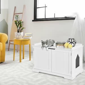29.5 in. W x 21 in. D x 20.5 in. H MDF Litter Box Cat Enclosure in White with Double Doors for Large Cat and Kitty