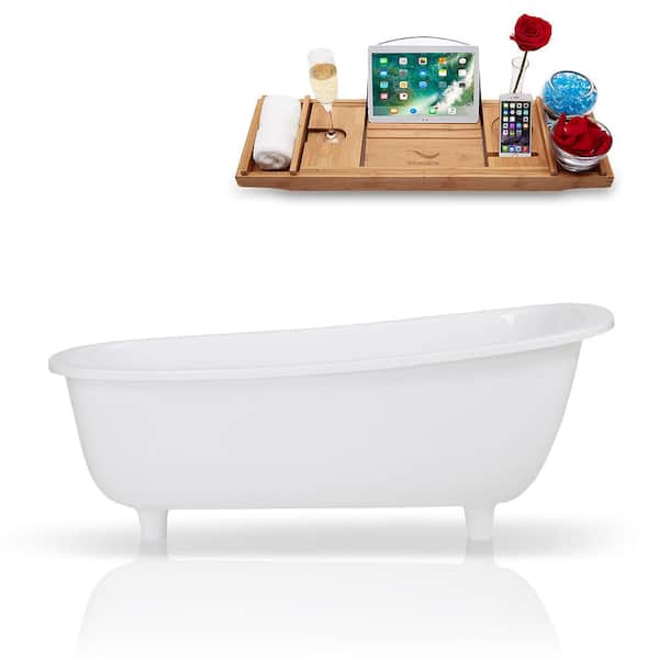 Streamline 63 in. Solid Surface Resin Flatbottom Non-Whirpool Bathtub in Glossy White