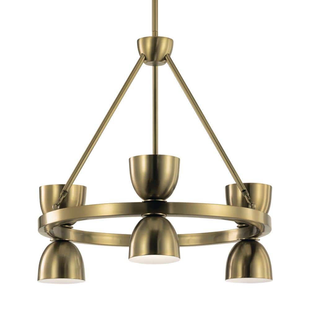 Brushed Brass Mini Outdoor LED Chandelier with Frosted Acrylic Shade