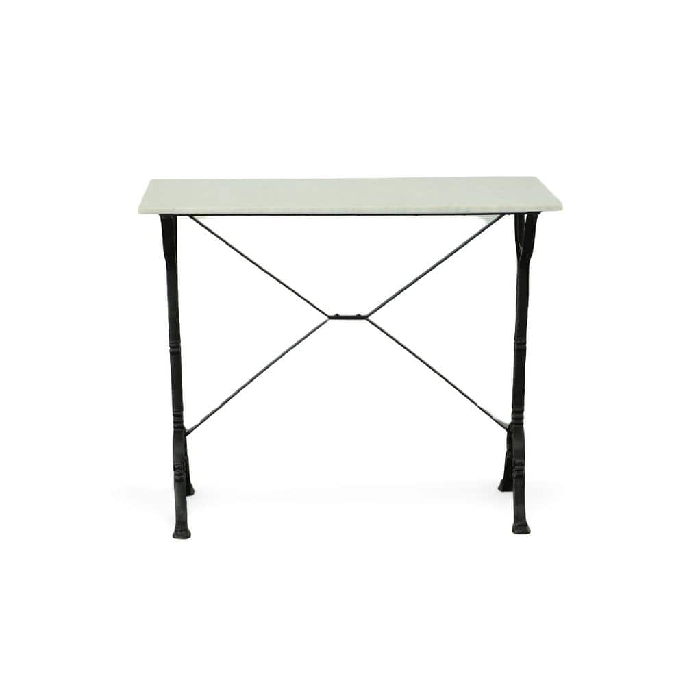 Vera 36" White Marble Top Counter Height Bar Table with Black Iron Frame
