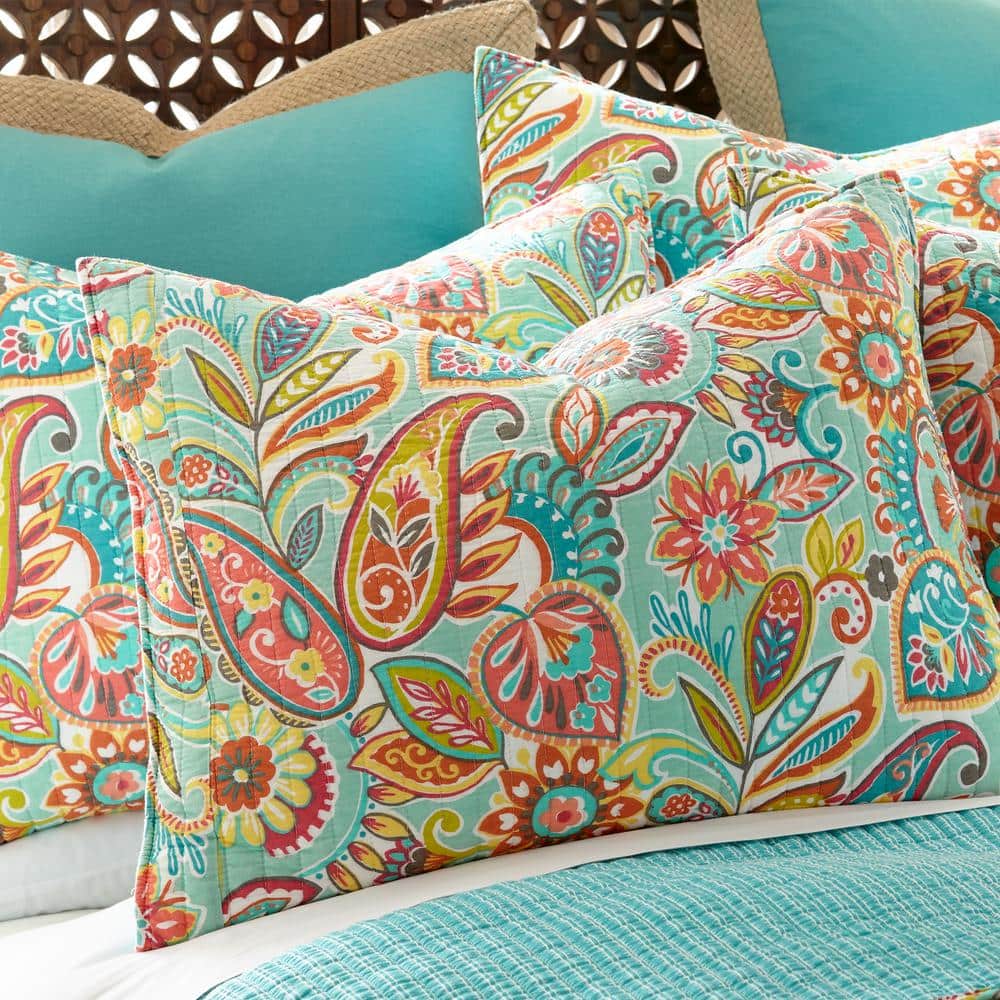 Bright Paisley and Teal Zig-Zag Full Cotton Quilt Set
