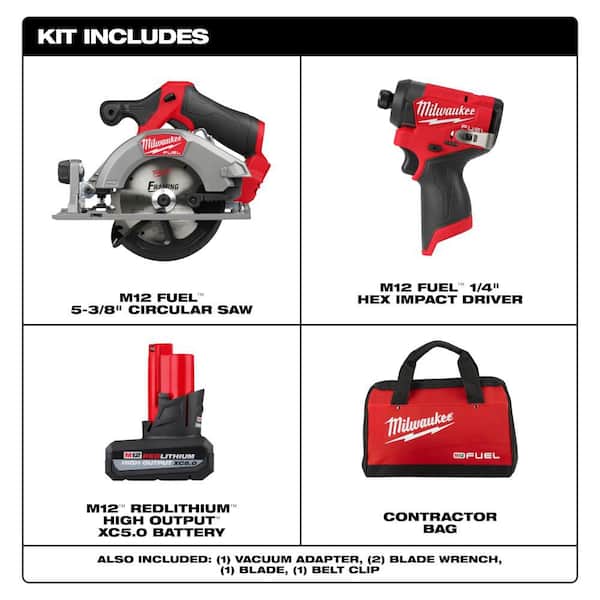 M12 FUEL 12V Lithium-Ion Brushless 5-3/8 in. Cordless Circular Saw Kit w/ Impact Driver and Batteries