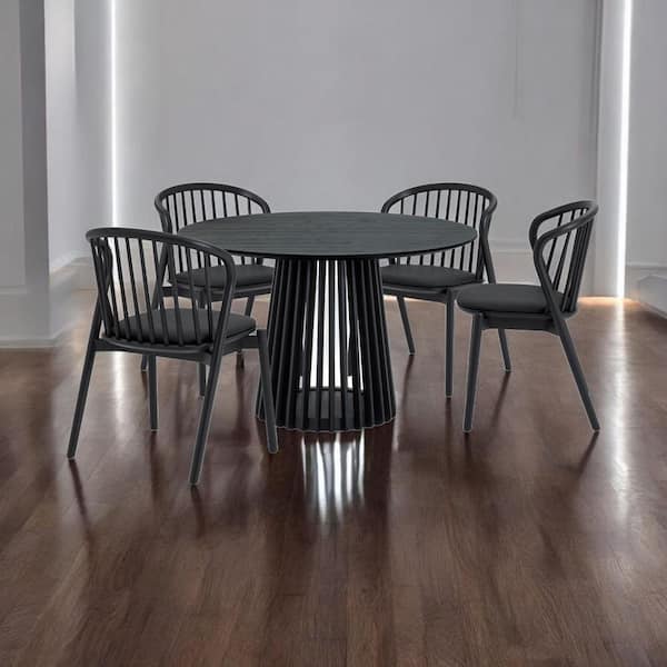 Black Wood 47 in. Pedestal Dining Table Seats 4